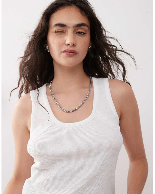 Collusion White Elevated Seam Detail Waffle Vest