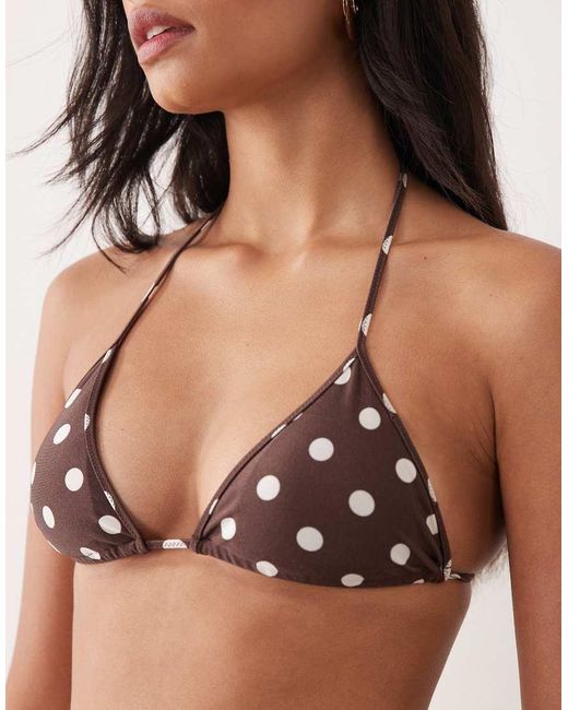 Mango Brown Polka Dot Tie Back Bikini Top