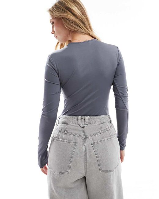 Body A Maniche Lunghe Modellante Color Antracite di Stradivarius in Blue