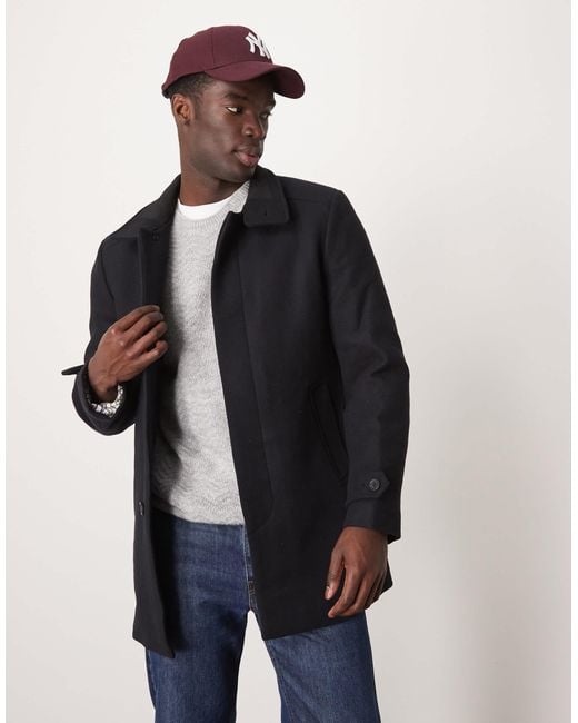 SELECTED Blue Reuben Overcoat With Funnel Neck for men