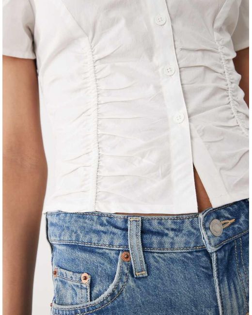 Cotton On Blue Short Sleeve Ruched Shirt