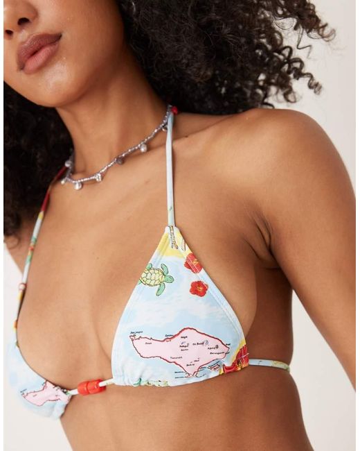 Motel Orange Pami Bali Print Triangle Bikini Top