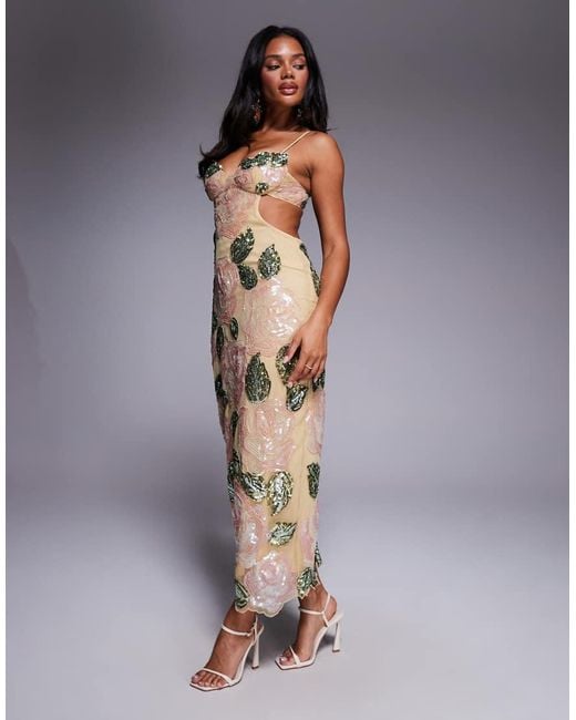 ASOS Blue Embellished Beaded Rose Maxi Dress