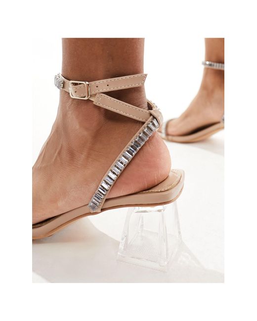 Slay - sandales à talon carré transparent avec bride ornementée - argenté Public Desire en coloris Pink