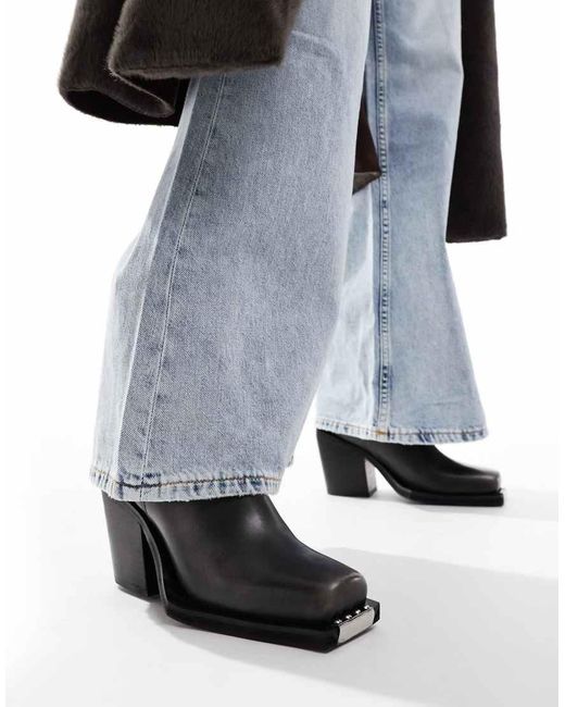 ASOS Black Relax Leather Toe-clip Western Boots