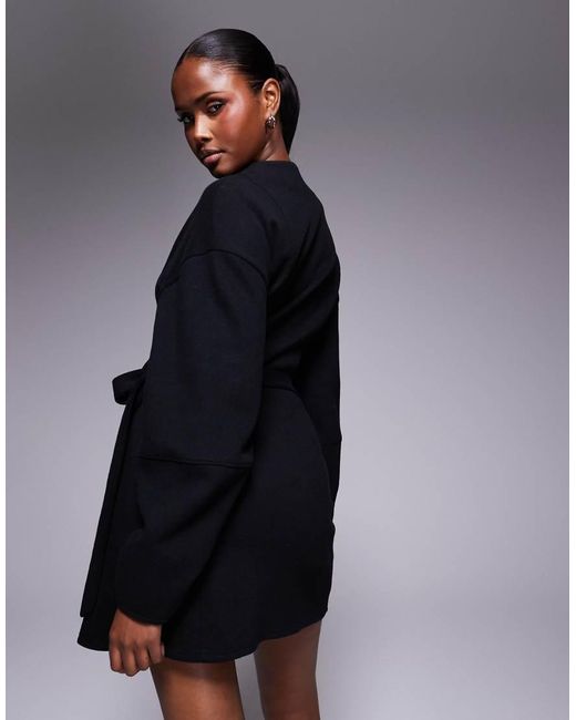 ASOS Blue Supersoft Long Sleeve Wrap Tie Front Mini Dress