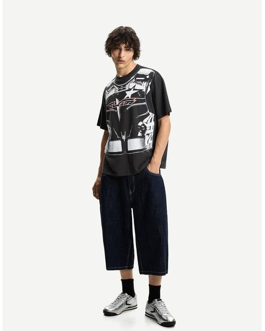 Bershka Blue Short Sleeve T-shirt With Print for men