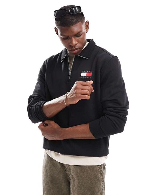 Felpa Nera Con Zip Corta di Tommy Hilfiger in Blue da Uomo