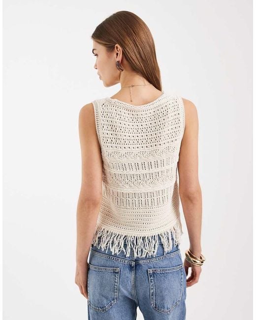 ONLY Blue Crochet Knit Waistcoat With Fringe