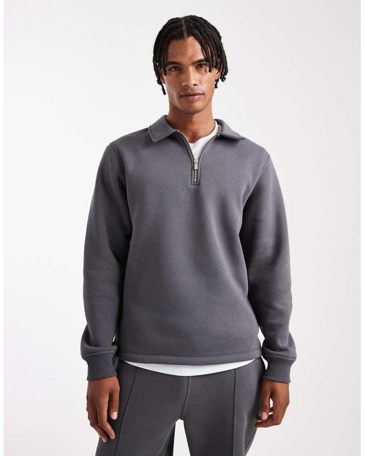 ASOS Sweatshirt Met Kraag En Kwartritssluiting in het Gray voor heren
