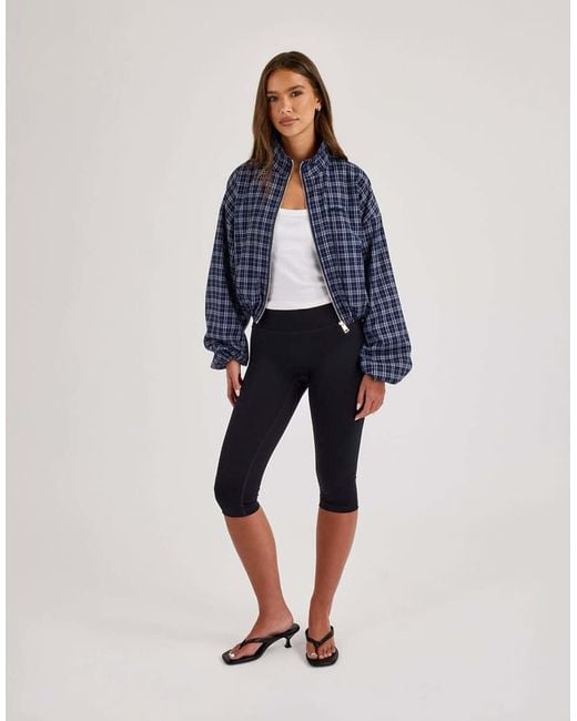 CERNUCCI Blue Check Funnel Neck Zip Jacket