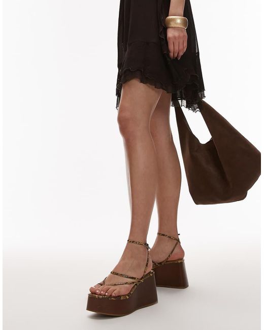 TOPSHOP Brown Hallie Strappy Wedge