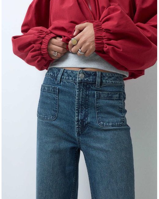 ASOS Red High Waist Wide Leg Jeans With Front Pockets