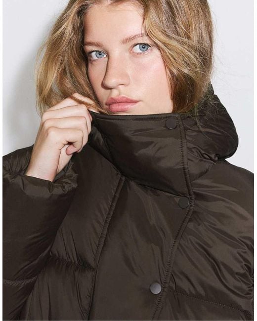 Stradivarius Blue Hooded Puffer Jacket