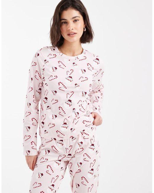 Pieces Pink Christmas Long Sleeve Pyjama Set