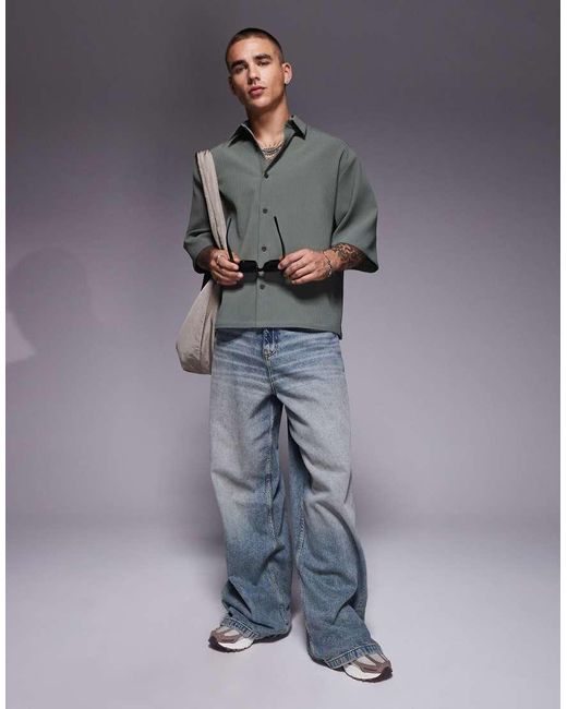 Camisa Plisada Extragrande De -Verde ASOS de hombre de color Gray