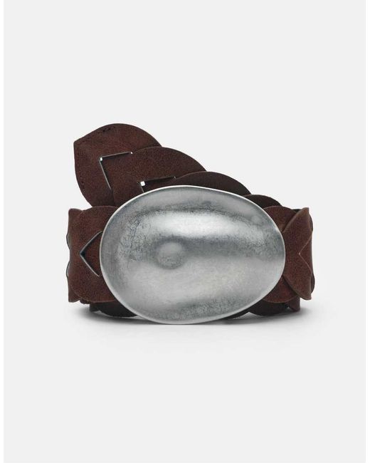 Pull&Bear Brown Belt With Irregular Oval Buckle