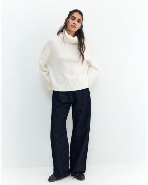 Pull&Bear White Soft Knit High Neck Jumper