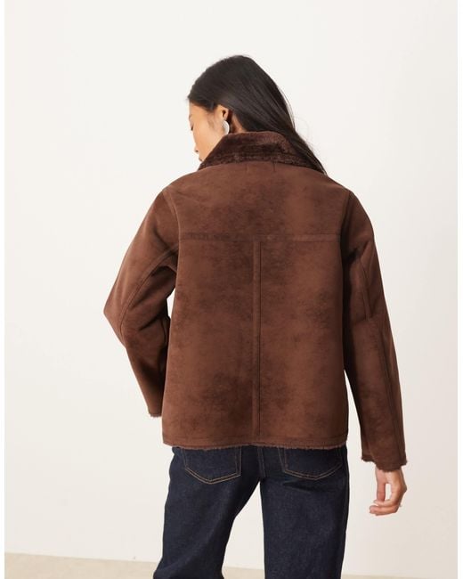 ASOS Brown Asos Design Petite Funnel Neck Faux Suede Bonded Jacket