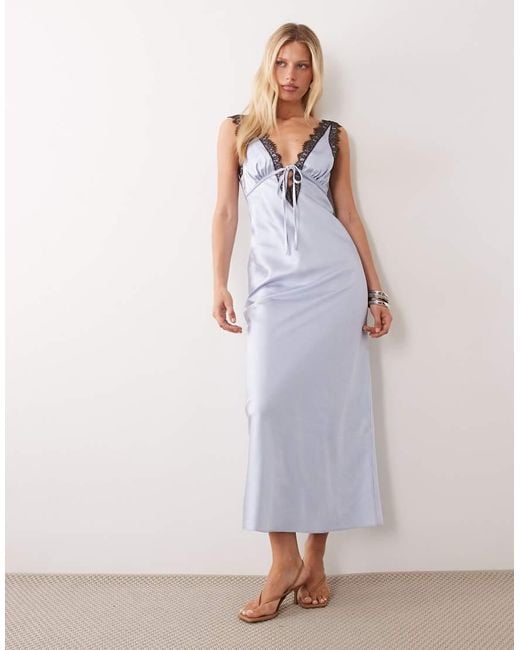 Miss Selfridge White Satin And Lace V-neck Maxi Dress
