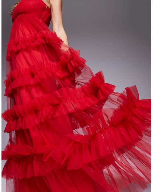 Vestido Largo De Corte Imperio Con Volantes De LACE & BEADS de color Red