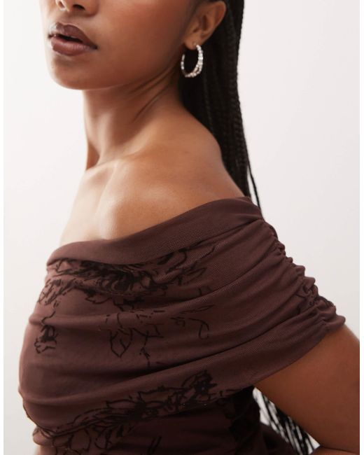 Collusion Brown Mesh Flocked Top