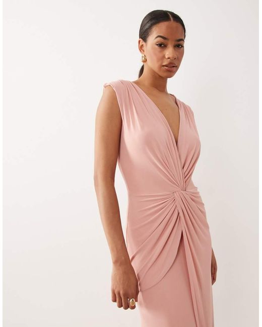 ASOS Pink Mesh Plunge Wrap Detail Maxi Dress