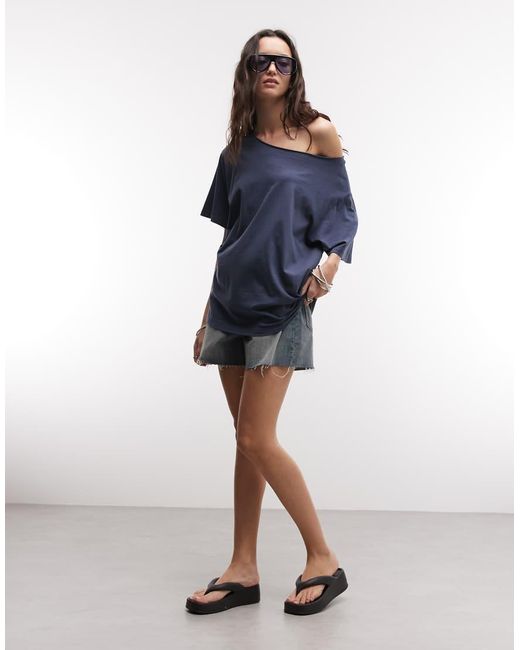Weekday Blue Oversized Slouchy Fit Dropped Shoulder T-shirt