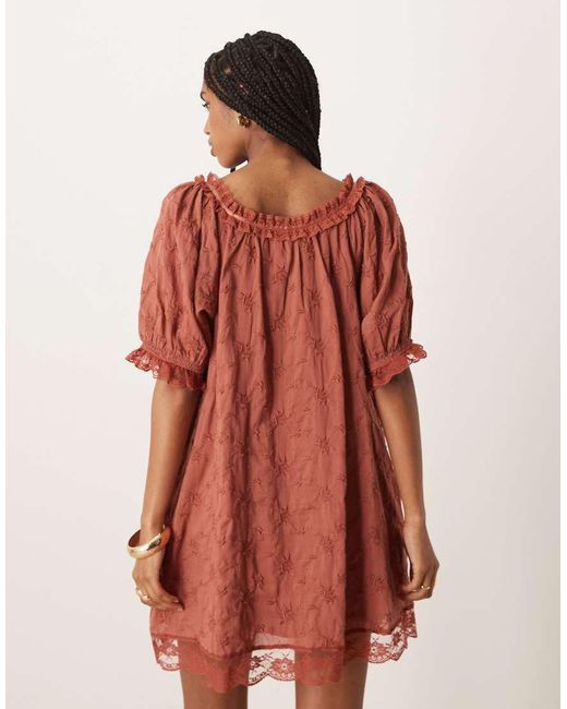 Free People Brown Juno Mini Lace Babydoll Dress