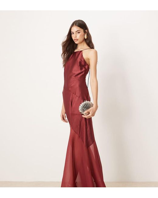 ASOS Red Asos Design Tall Panelled Satin Maxi Dress With Chiffon Skirt
