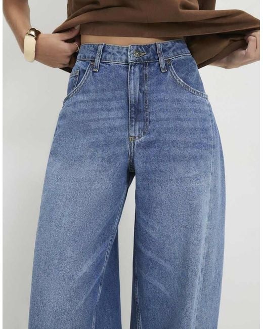 River Island Blue Oversized Barrel Leg Jeans