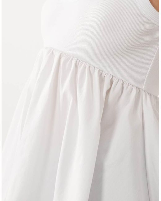 ASOS White Hybrid Ribbed V-neck Poplin Hem Top