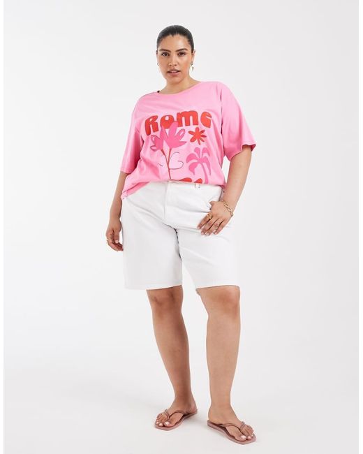 ONLY Pink Rome Graphic Oversized Fit T-shirt