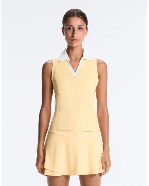 Oysho Natural Contrast Sleeveless Comfortlux Polo Shirt