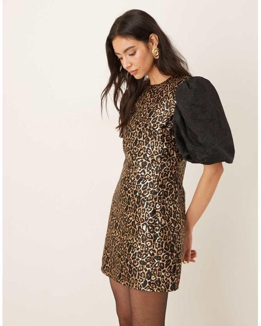Sister Jane Natural Cherie Jacquard Puff Sleeve Mini Dress