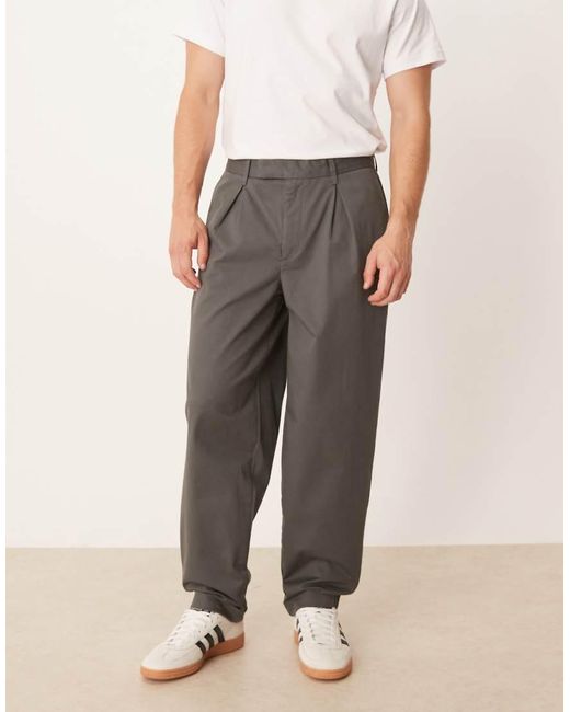 ASOS Gray Oversized Tapered Fit Chino Trousers for men