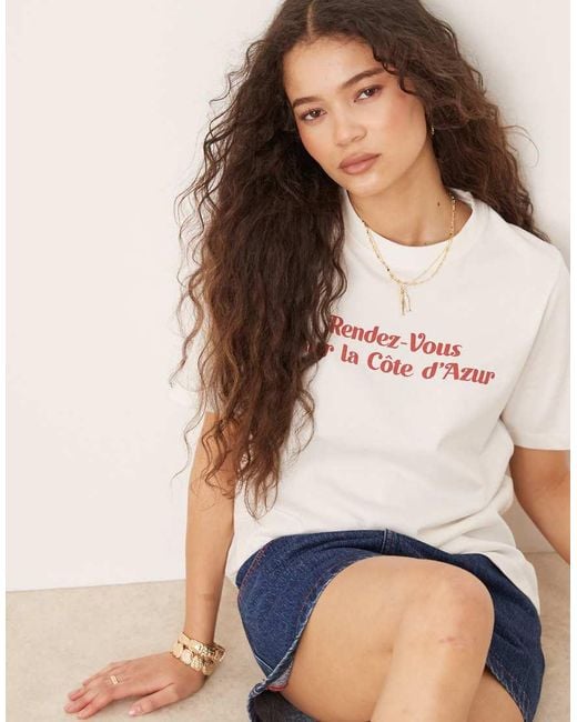 Camiseta Blanca Con Estampado De Texto "Rendez-Vous" De Mango de color White