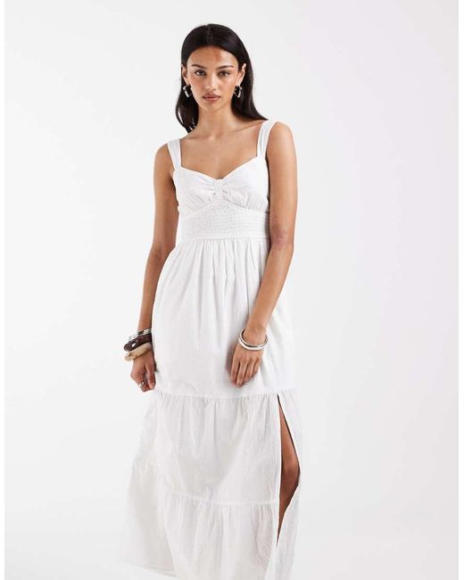 Hollister White V Neck Strappy Maxi Dress With Slit