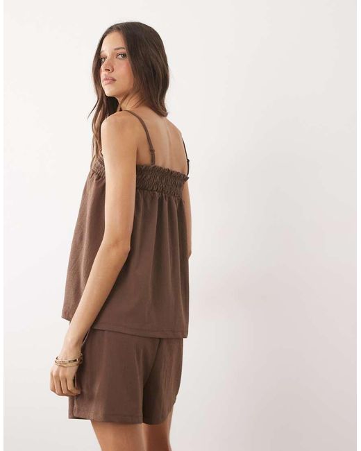 ASOS Natural Shirred Floaty Shorts Co-ord