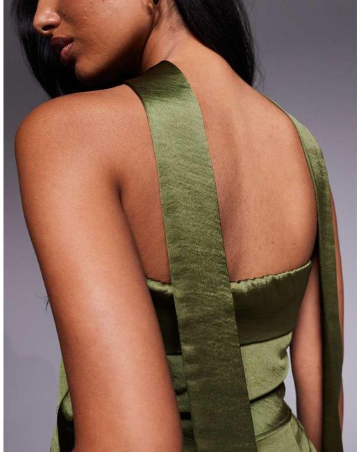TFNC London Green Bandeau Top With Neck Scarf Detail