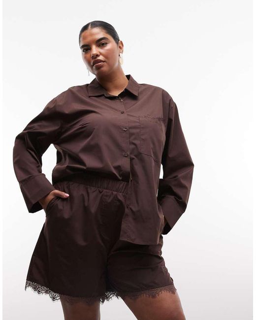 Noisy May Brown Shorts Co-ord With Lace Hem