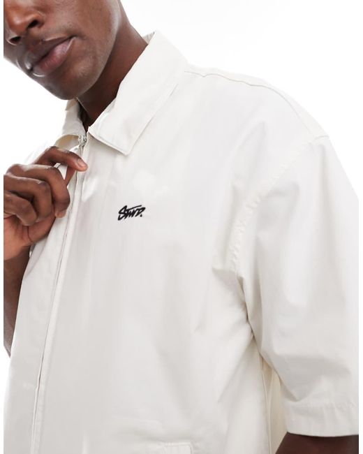 Camicia Écru Con Zip E Ricamo Sul Retro di Pull&Bear in White da Uomo