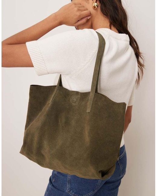 Barney's Originals Green Suede Tote Bag