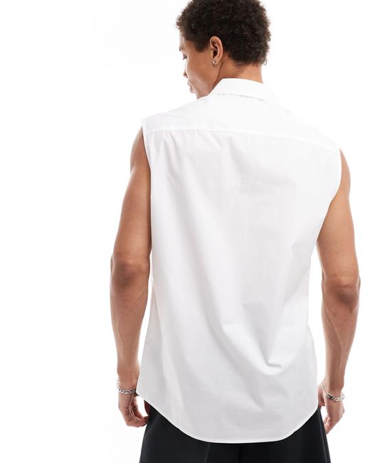 ASOS White Sleeveless Poplin Shirt With Pockets for men
