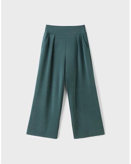 Stradivarius Green Soft-touch Wide-leg Trousers With Darts