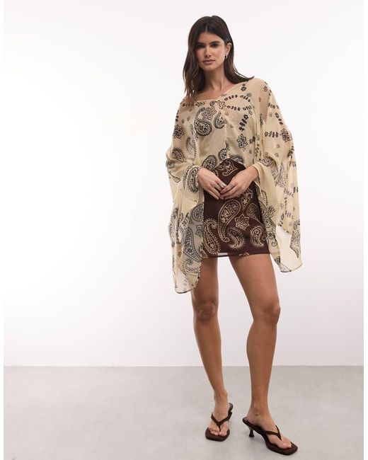ASOS Brown Plunge Mini Dress With Batwing Sleeve