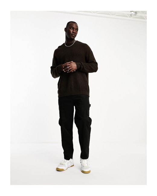 Tall - pull en grosse maille gaufrée - chêne foncé Threadbare pour homme en coloris Black