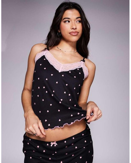 River Island Black Heart Print Cami And Pants Pyjama Set