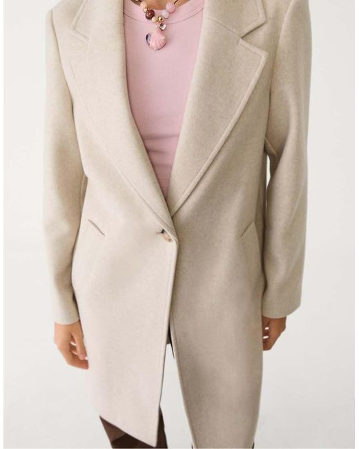 Stradivarius Midi Coat Van Zachte Stof Met Knopen in het Natural