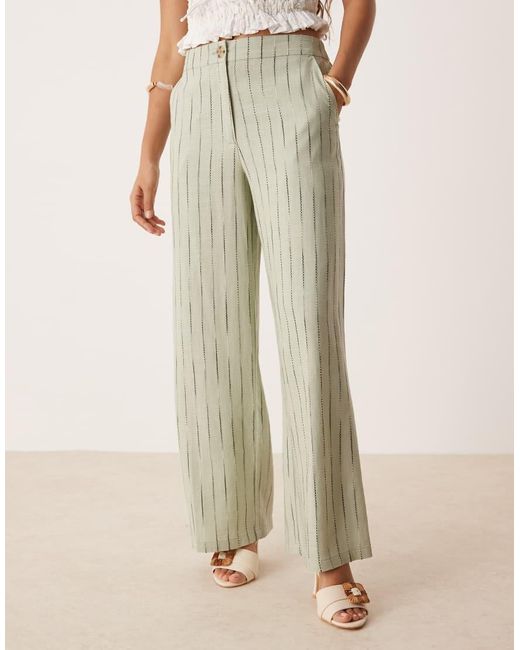 ASOS Natural Asos Design Petite Relaxed Straight Leg Trousers With Linen